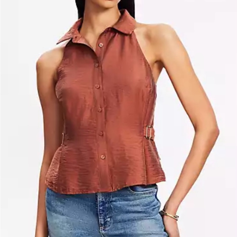 LOFT Terracotta halter fitted waist on sides Sleeveless Blouse sz L